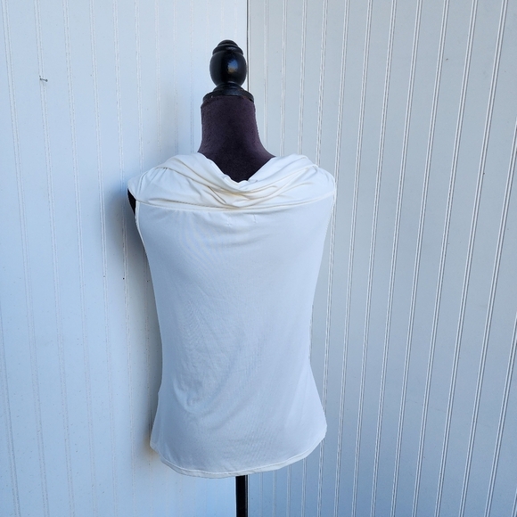 H&M Top Women's Blouse Stretch White Sleeveless V Neck Business Ivory Cream L - Picture 9 of 10